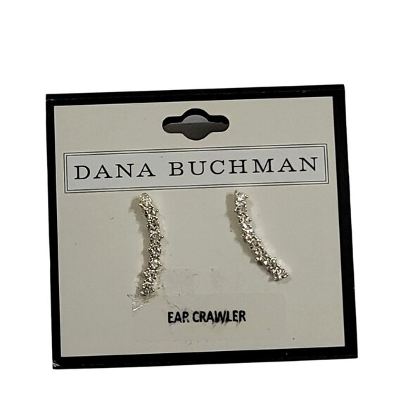 Crystal Rhinestone Silver-Tone Curved Bar Stud Earrings with Secure Backing - Picture 2 of 5